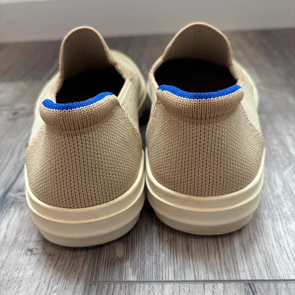Rothy's The Sneaker Slip On Shoes Womens 6.5 Sand Beige Knit Blue Halo